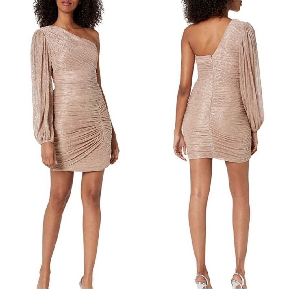 BCBGMAXAZRIA Ruched One Shoulder Dress Pink (Rose Gold) Medium